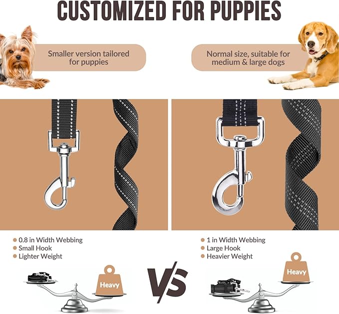 SlowTon Dog Seat Belt for Car, 2 Pack Dog Car Harness Seatbelt Adjustable with Elastic Bungee Buffer, 2 in 1 Pet Car Leash Headrest Restraint Dog Reflective Safety Tether (S, Black, Headrest+Clip)