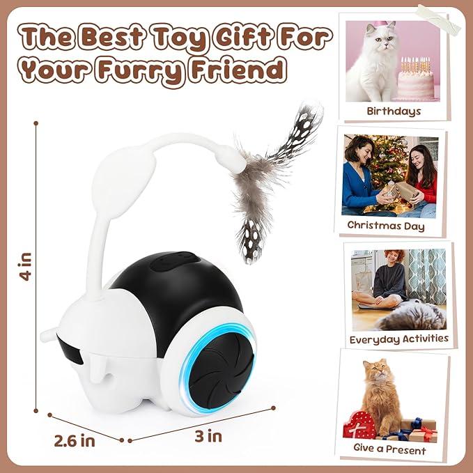 SlowTon Cat Interactive Toy for Indoor Cats - Remote Control Automatic Smart Moving Cats Toys with 2 Modes, Rechargeable Kitten Feather Toys for All Breeds of Bored Cat(Black)