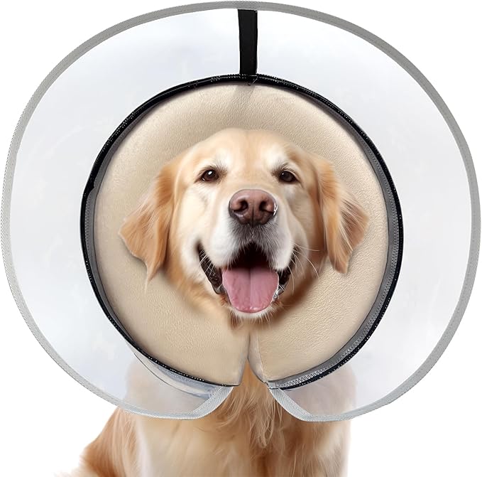 Dog Cone Collar with Enhanced Anti-Licking, Inflatable Dog Cone After Surgery, Adjustable Size with Soft Padding for Small Medium Large Dogs - Pale Yellow/S