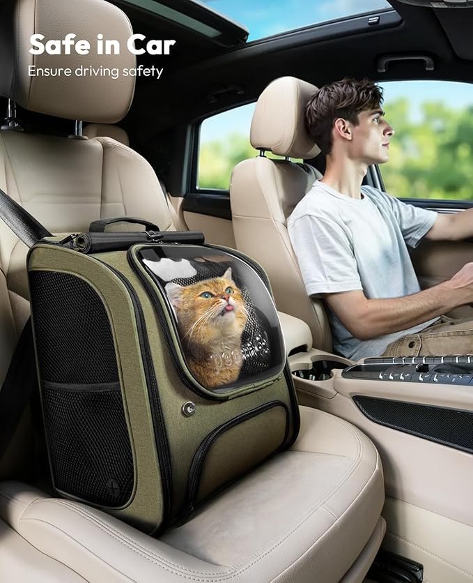 Pecute Cat Backpack Carrier, Large Space Cat Bubble Backpack, Breathable Cat Carrier, Shaded Dog Backpack Carrier, Ergonomic 3D Design for Travel, Hiking, Suitable for Shopping, and Vet, Green