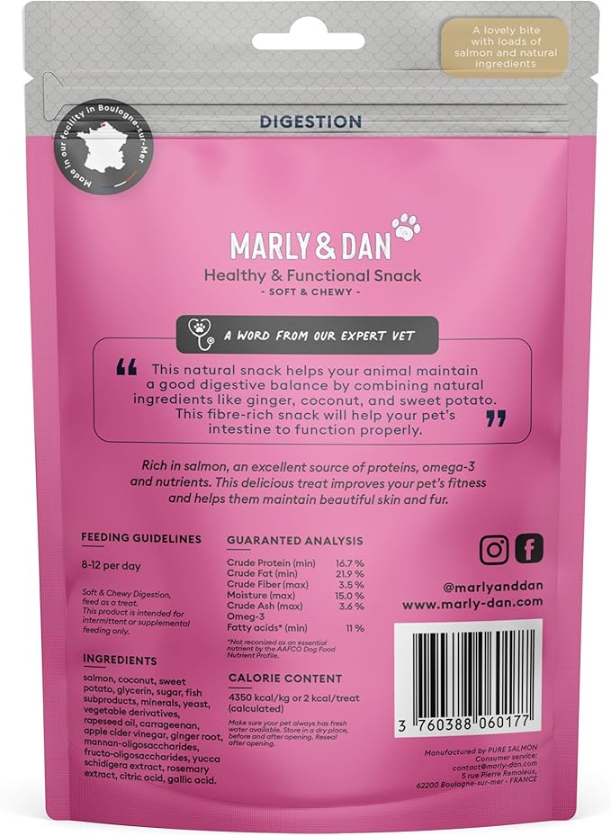Marly & Dan Salmon Treats for Cats with Sweet Potato & Tumeric, Tummy & Digestion Recipe, 3-oz Bag