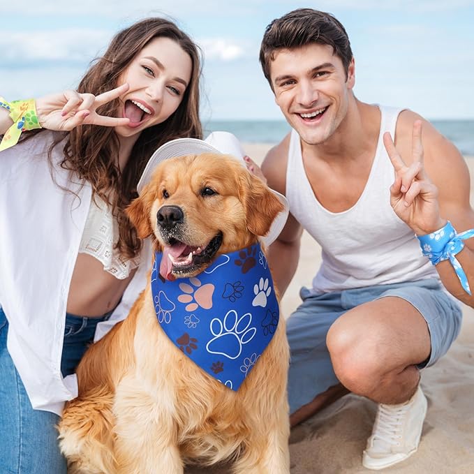 Weewooday 50 Pcs Paw Print Dog Bandanas Bulk for Dogs Soft Bibs Adjustable Triangle pet Bandana for Small Medium Large Costume(Paw Pattern, 25.6 x 17.7 x 17.7 Inch)