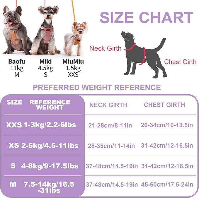 Puppytie No Pull xs Dog Harness with Multifunction Dog Leash,Soft Adjustable No Choke Escape Proof Pet Harness Vest,Light Purple,XS