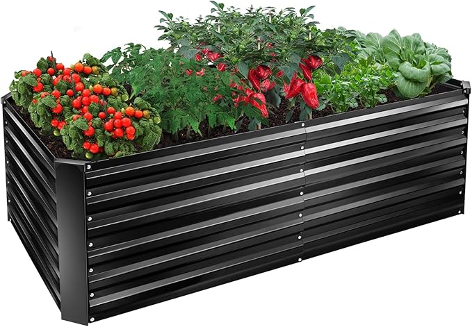 EDOSTORY Metal Raised Bed Garden Bed Kit, 6x3x2ft Tall Galvanized Planter Raised Garden Boxes Outdoor, Large Metal Raised Garden Beds for Flowers, Vegetables, Herbs