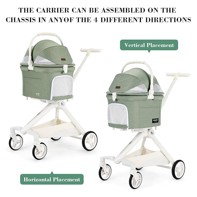 TT Lightweight Pet Stroller for Small Dog&Cat,One-Hand-Fold Pet Travel Stroller with Canopy and Cup Holder, 4-Way Convertible Carrier.Green