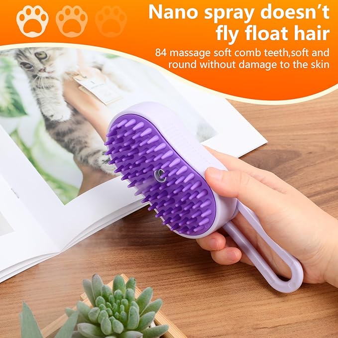 4-in-1 Cat Grooming Steam Brush, Pet Hair Shedding, Massage, Cleaning, Combing (brown)