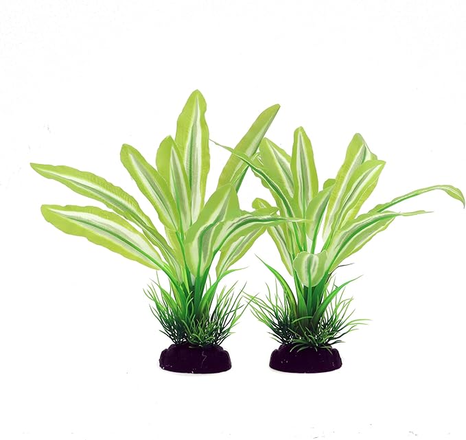 Silk Aquarium Plants for Betta Fish Tank, 2 Pcs 8 Inch Small Silk Aquarium Plant Aquatic Water Grass Decoration，Green-Yellow