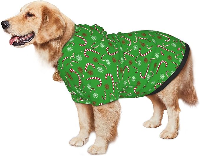 Green Candy Cane Hoodie,Christmas Cosplay Dog Clothes with Pocket and Hat Winter Clothes Sweaters Large