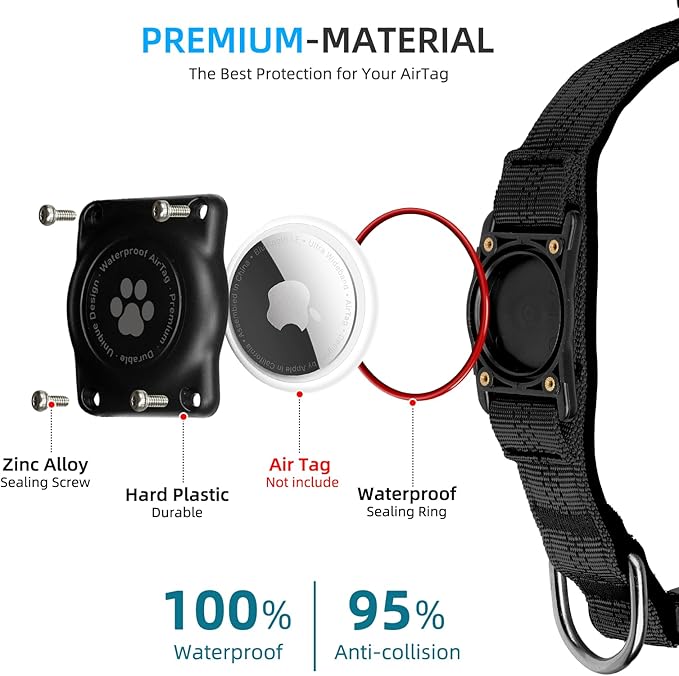 Reflective Air Tag Dog Collar - 100% Waterproof Dog Collar AirTag Holder | Extra-Durable, Soft Padded AirTag Dog Collars for Small Medium Large Dogs