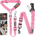 Lukovee Dog Seatbelt Leash for Cars, 2 Pack Pet Safety Seat Belt with Adjustable Buckle & Reflective Bungee, Connect Dog Harness in Vehicle Dogs Restraint Travel Daily Use (Pink)