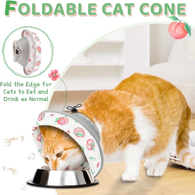 Cat Cone Collar Soft to Stop Licking, Adjustable, Foldable Lightweight Kitten Cones After Surgery Recovery for Cats & Kittens, Cat Cone Alternative (PinkWhite, M)
