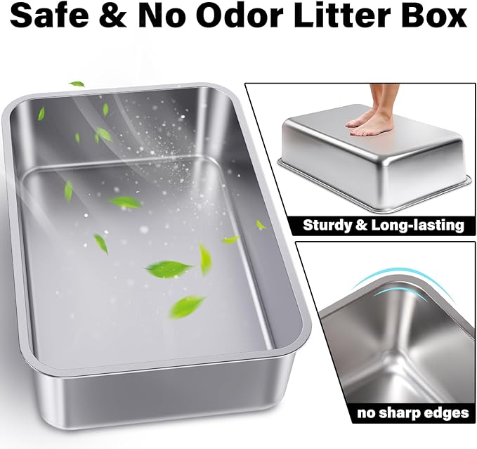 Stainless Steel Cat Litter Box 4in Low Entry,Metal Litter Box for Small Cats/Kitty Easy to Clean,Cat LitterBox for Kitten Elderly Cats,Non Stick, No Smell