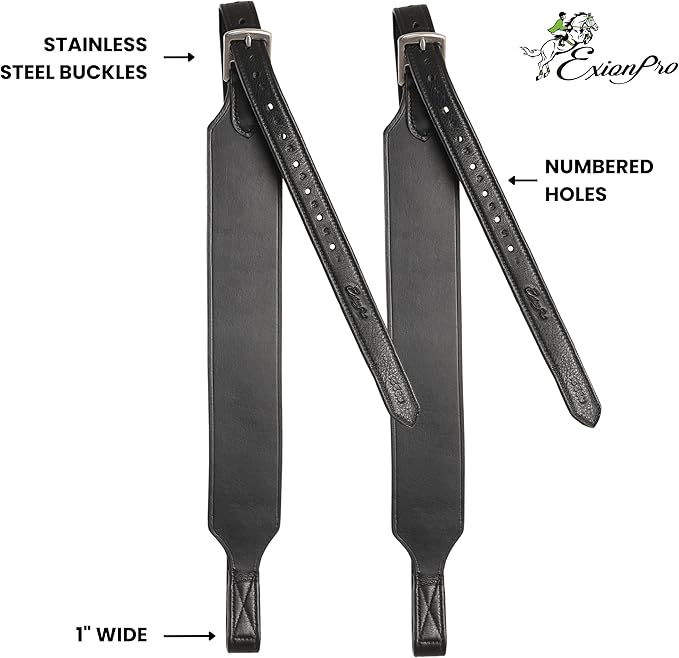 Exion Wide Stability Stirrup Leathers for English Saddles | Premium Cowhide Leather | Enhanced Leg Stability & Comfort | Sizes: 48" to 62"
