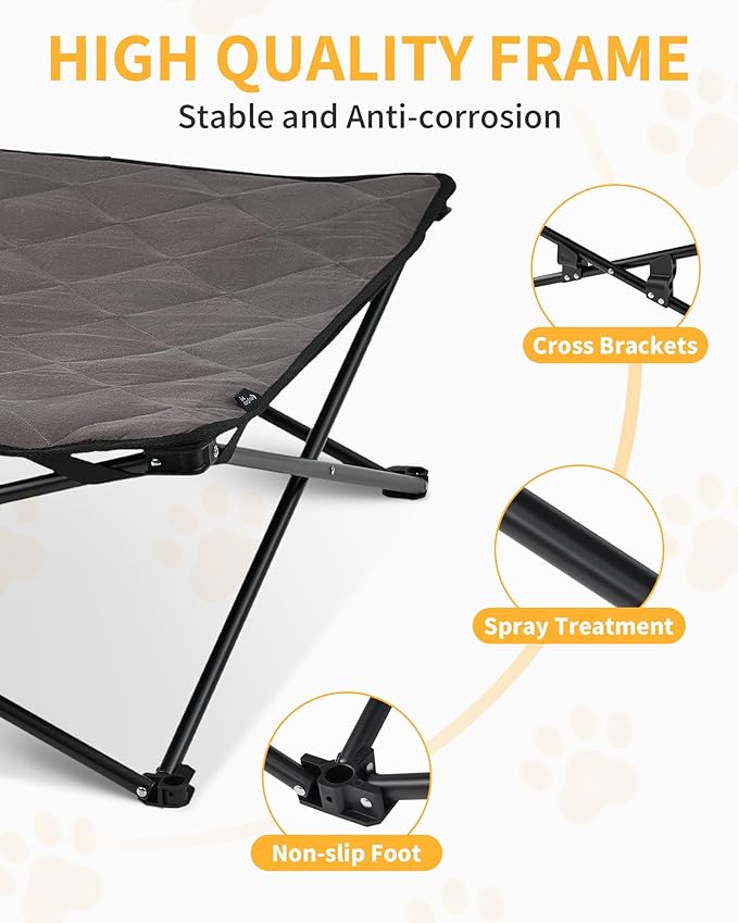 KingCamp Elevated Dog Bed for Medium Dogs, Raised Outdoor Indoor Portable Cooling Cot Lifted Pet Hammock off Ground with Washable Breathable Mesh & Frame with Non Slip Foot for Camping Backyard, Black