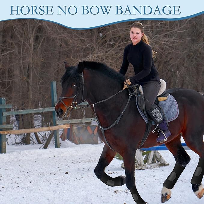 Set of 4 Horse No Bow Bandage 3D Contoured Standing Wrap Bandages Stable Nylon Horse Leg Wraps for Helping Prevent Horse from Tendon Damage and Keep Horses Clean and Safe (Black)