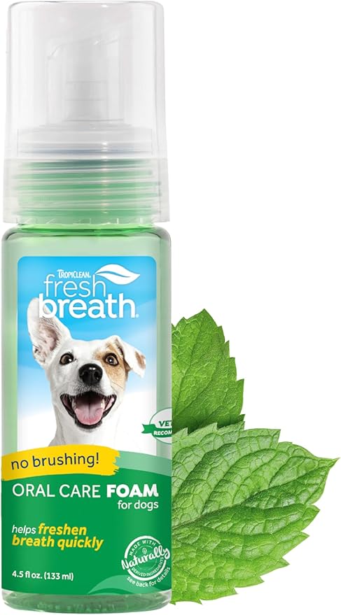 TropiClean Fresh Breath Dental Foam Spray for Dogs & Cats | Quick Breath Freshener and Teeth Cleaning Solution | Made in The USA | 4.5oz.