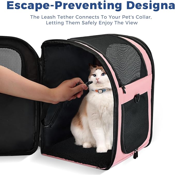 Apollo Walker Dog & Cat Carrier Backpack for 4-15lb Pets - Ventilated Safe Design with Padded Back Support, Breathable Mesh Pet Backpack for Hiking, Travel, Outdoor (Pink)