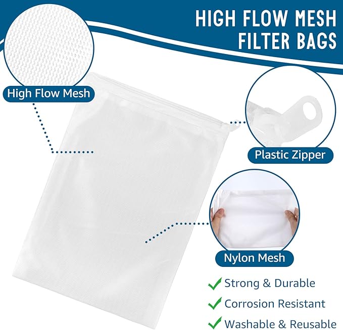 Media Bags for Aquarium - Extra Fine Mesh Bag - 10 PCS Fine Mesh Reusable Nylon Net Filter Bags with Plastic Zipper for Extra Fine Resins Filter, 7.9 x 5.5 Inch