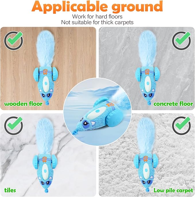 Migipaws Automatic Cat Toys, Plush Cat Mouse Toy, Interactive Toy for Indoor Cats, Smart Moving Kitten Toy, Rechargeable (Blue)
