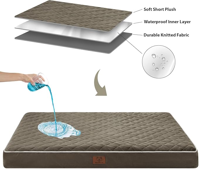 WNPETHOME Orthopedic Dog Bed Medium Size Dog, Waterproof Medium Dogs Bed with Removable Washable Cover, Multi-Needle Quilting Dogs Crate Bed