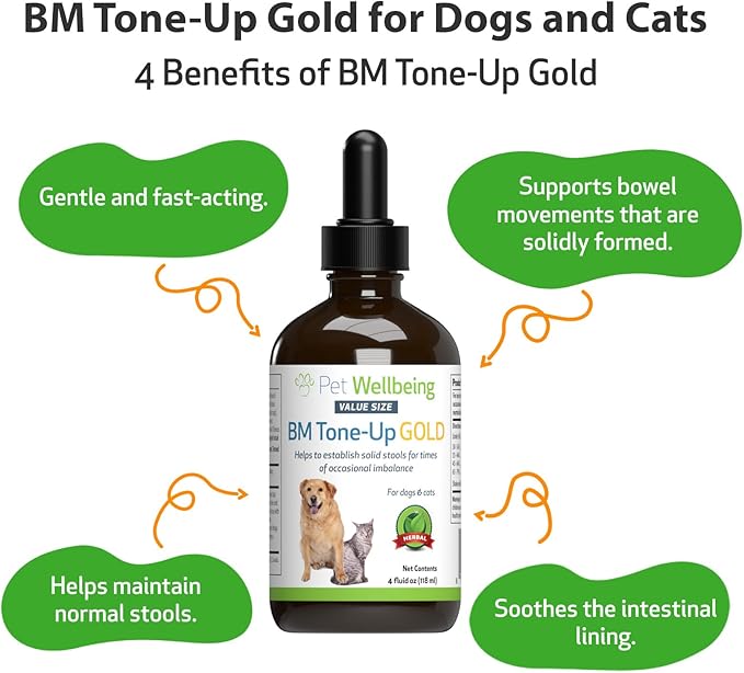 Pet Wellbeing BM Tone-Up Gold for Dogs & Cats - Supports Healthy Digestive Function, Solid Stools, Normal Bowel Movements, Bayberry - Veterinarian-Formulated Herbal Supplement 4 oz (118 ml)