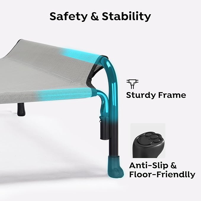 Veehoo Outdoor Elevated Dog Bed, Raised Dog Cot for Small Medium Dogs, Cooling Washable Waterproof Pet Hammock Beds with Slope Headrest, Breathable Mesh and Sturdy Frame, M, Grey, CWC2204