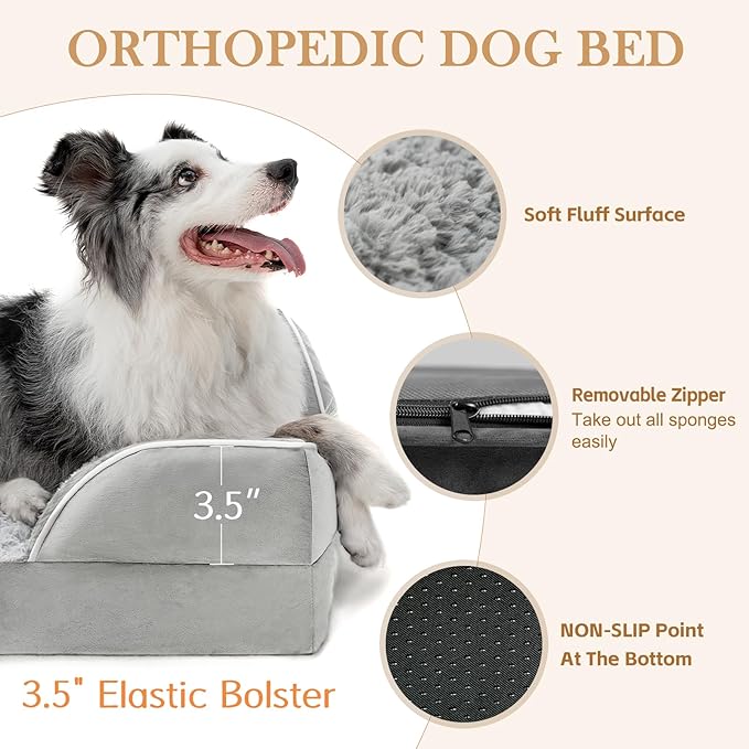 Comfort Expression Small Dog Beds Waterproof Orthopedic Foam Dog Sofa Beds for Medium Dogs Comfy Pet Bed with Washable Removable Cover & Non-Slip Bottom(Small,Grey White)
