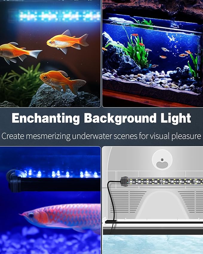 Pawfly 10 W Aquarium LED Light 20 Inch 24/7 Fish Tank Light with Full Spectrum Brilliant White Blue Red Green Lights Multi-Colored LEDs with D/N Mode Single Color Effects Timer & Adjustable Brightness