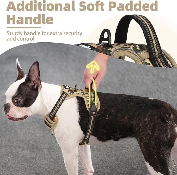 PUPTECK No Pull Dog Harness for Large, Adjustable Reflective Dog Harness with Handle Easy Control, Comfortable Soft Padded Pet Vest Harness for Extra Large Dogs, Camouflage XL