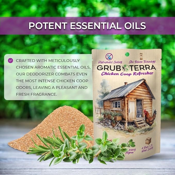 GrubTerra Coop Refresher Odor Freshener for Chicken Pen, Suitable for Chicken Waterer and Chicken Feeder, Smell Control Solution for Clean and Fresh Chicken Living Environment