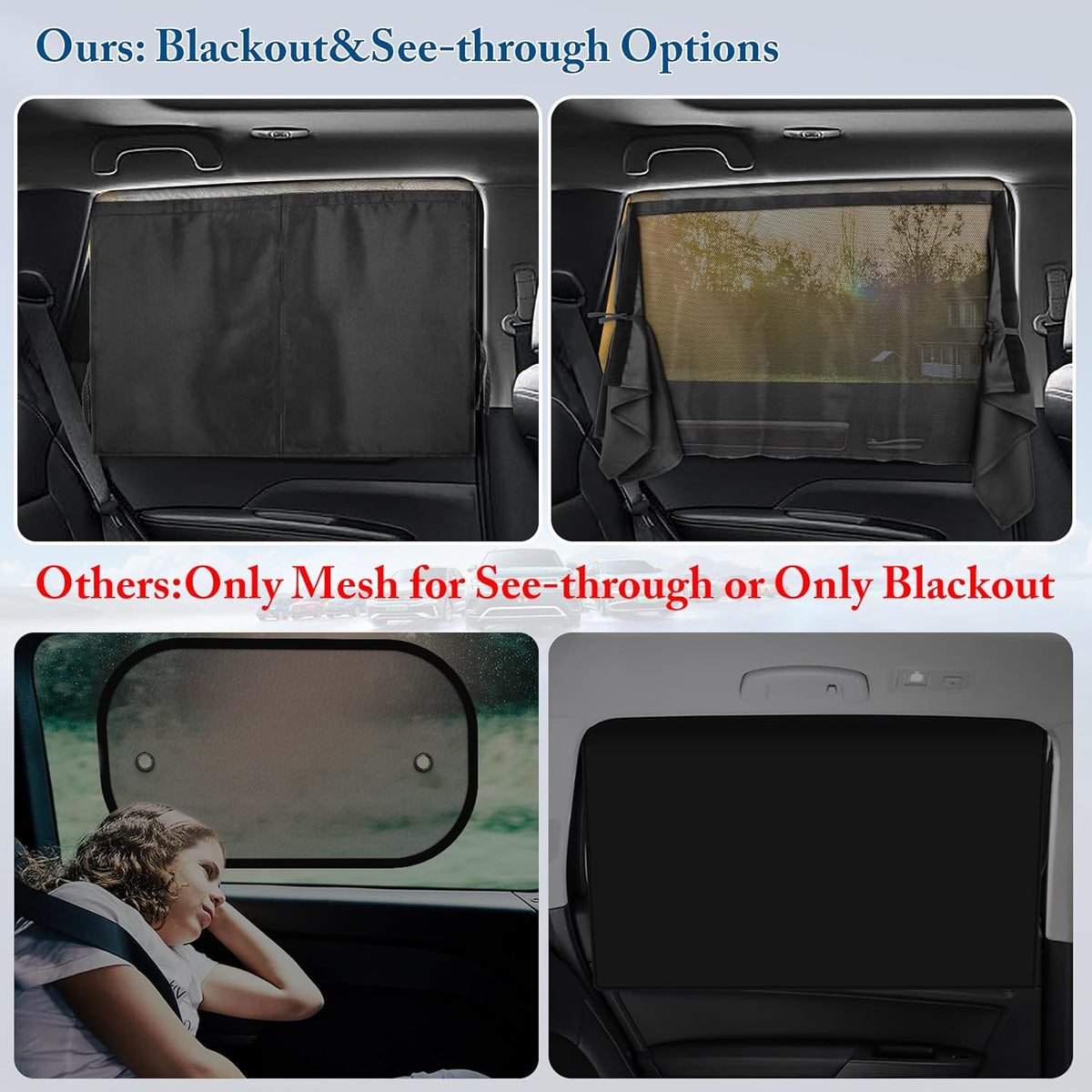 Car Window Shades, 2 Pack Car Sun Shade for Baby, Double Layer & Fully Open, Magnetic Back Window Curtain, Sun Shade Covers Privacy Screen