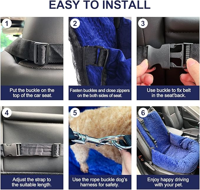 Dog Car Seat for Small Medium Dogs Up to 40lbs, Detachable Washable Soft Pet Booster Travel Bed for Front & Blue Seat with Safety Leash Belt