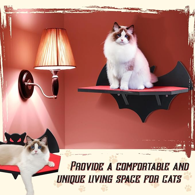 Cat Wall Mount Shelves for Indoor, Gothic Bat Floating Shelf with Coffin Bed Cat Wall Tree Can Load Bearing up to 30 Lbs/ 14 kg