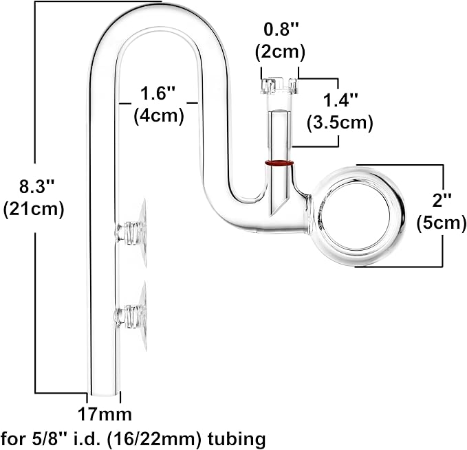 Glass Lily Pipe Spin Outflow with Surface Skimmer for Aquarium Planted Tank (17mm for 16/22mm (5/8'' i.d.) tubing)