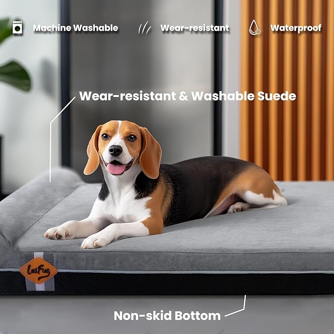 Laifug Orthopedic Memory Foam Extra Large Dog Bed with Pillow and Durable Waterproof Liner with Removable Washable Cover and Smart Design (Large (40" x 25" x 5.5"), Slate Gray)