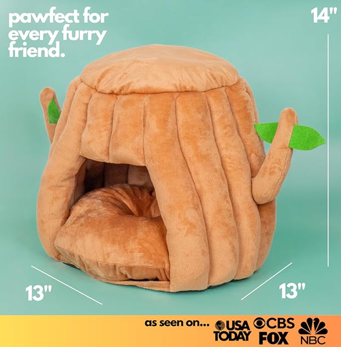 Hopp'd™ Guinea Pig Hideout & Bed – 2-in-1 Washable Tree Stump House | Rat, Ferret, Hamster, Bunny Bed Hideout | Waterproof, Anti-Slip, Chew-Proof | Free Pillow | Small Animal Accessories (Large)