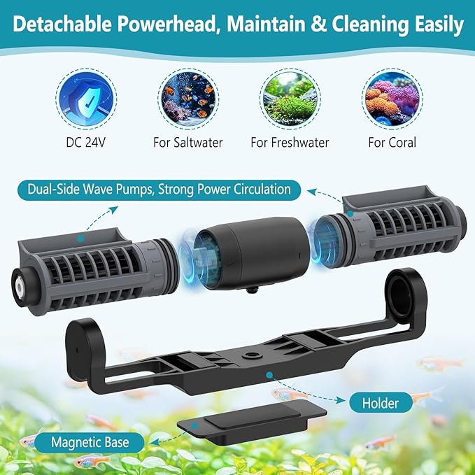 hygger Aquarium Gyre Wave Maker Fish Tank Cross-Flow Pump Adjustable Aquarium Water Circulation Powerhead with Controller Magnetic Base