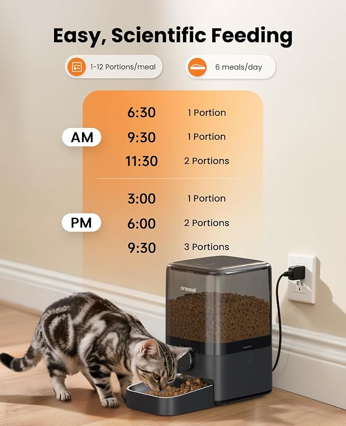oneisall Automatic Cat Feeder for Large Kibble and Snacks, 20 Cups/5L Timed Pet Feeder for Cats Indoor, Programmable Dry Food Dispenser (Black)