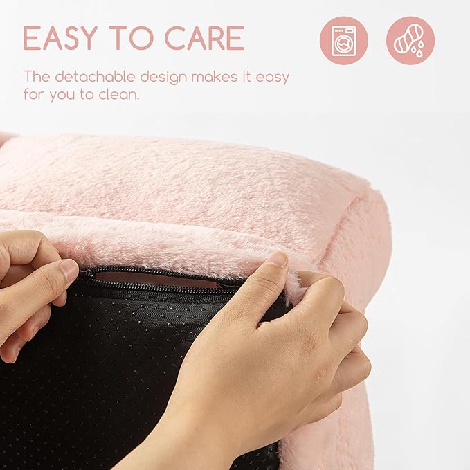 Hollypet Fluffy Plush Pet Cat Couch Soft Calming Pet Sofa Beds for Medium Small Cats and Dogs, Pink
