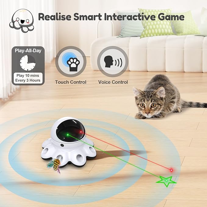 ORSDA Cat Laser Toy, 2-in-1 Interactive Automatic Motion Activated Moving 8 Holes Whack A Mole Feather, USB Rechargeable Electronic Smart Sensor Kitten Toys for Indoor Exercise