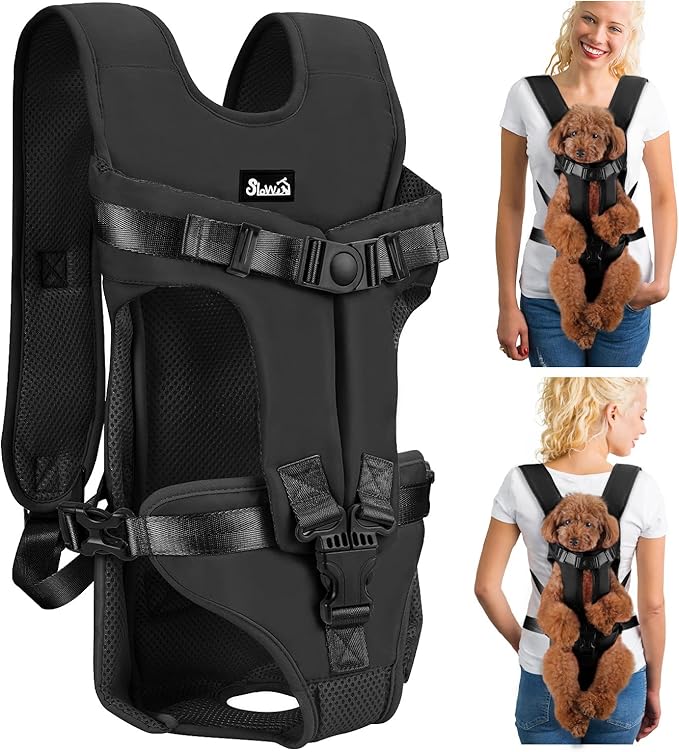 Lukovee Dog Backpack Carrier, Legs Out Easy-fit Dog Front Carrier for Small Medium Dogs, Adjustable Hands Free Dog Chest Carrier for Hiking Cycling (B,Medium)