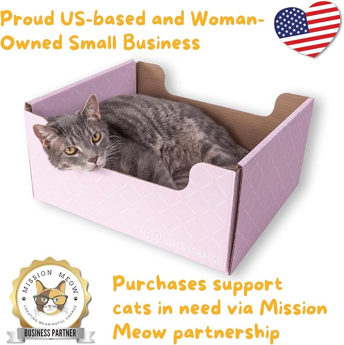 HIDE & SCRATCH Cat Scratcher Box and Cat Bed with Refillable Double-Sided Cardboard Scratch Pad for Indoor Cats