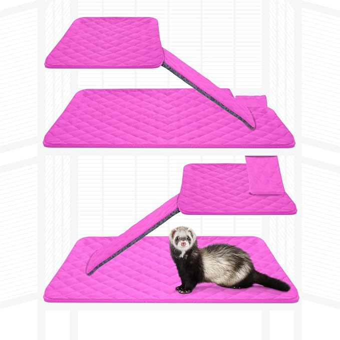 Paw Inspired Fitted Fleece Liners for Ferret Nation, Critter Nation Cage for Ferrets, Rats, Chinchillas, Hedgehogs & Other Small Animals (Pink, Double Unit Combo)