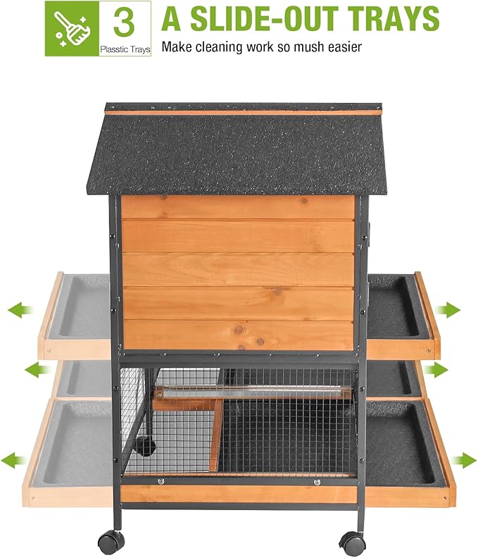 GUTINNEEN Rabbit Hutch with Chew-Resistant Metal Frame Indoor Bunny Cage Outdoor Rabbit Cage with Wheels and Leakproof Tray