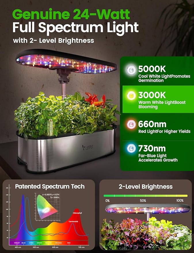 LetPot LPH-SE Hydroponics Growing System, 12 Pods Smart Herb Garden Kit Indoor, Indoor Garden, APP & WiFi Controlled, with 24W Growing LED, 5.5L Water Tank, Pump System, Automatic Timer