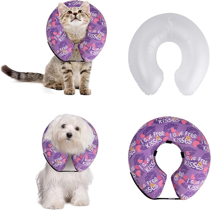 CuteBone Inflatable Soft Dog Cone with Removable Fleece Covers for Small/Medium/Large Dogs and Cats After Surgery GWB06S