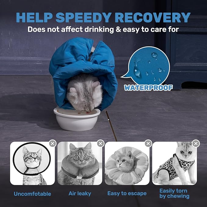 Cat Recovery Collar, Soft Adjustable Cat Cone Alternative, Lightweight Waterproof Fasteners Collars for Cats Kittens Puppies, After Surgery Stop Licking, Post-Surgery or Skin Protection