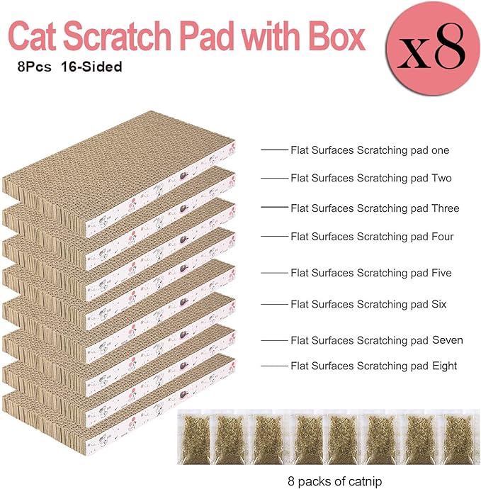 8 Packs in 1 Cat Scratch Pad, Cat Scratcher Cardboard,Reversible,Durable Recyclable Cardboard, Premium Scratch, Suitable for Cats to Rest, Grind Claws and Play
