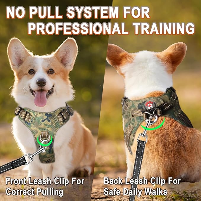 Dog Harness Step in Dog Vest Harness, Reflective Adjustable Puppy No Pull Harness Breathable Soft for Small and Medium Dogs Cats, Camo, XXS