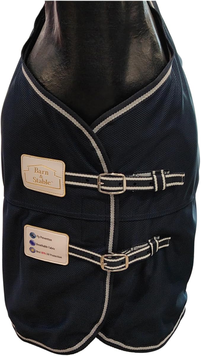 BARN & STABLE Breathable and Tear-Resistant Horse Fly Sheet with UV Protection Equine Summer Sheet Horse Fly Blanket with Removable Web Leg Straps